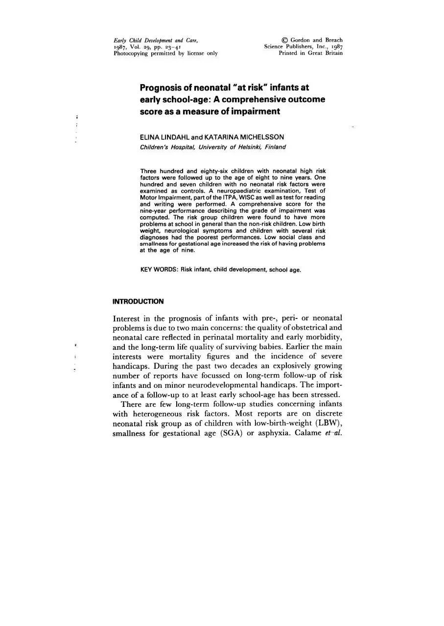 Page 1 of 19, prognosis at risk school age