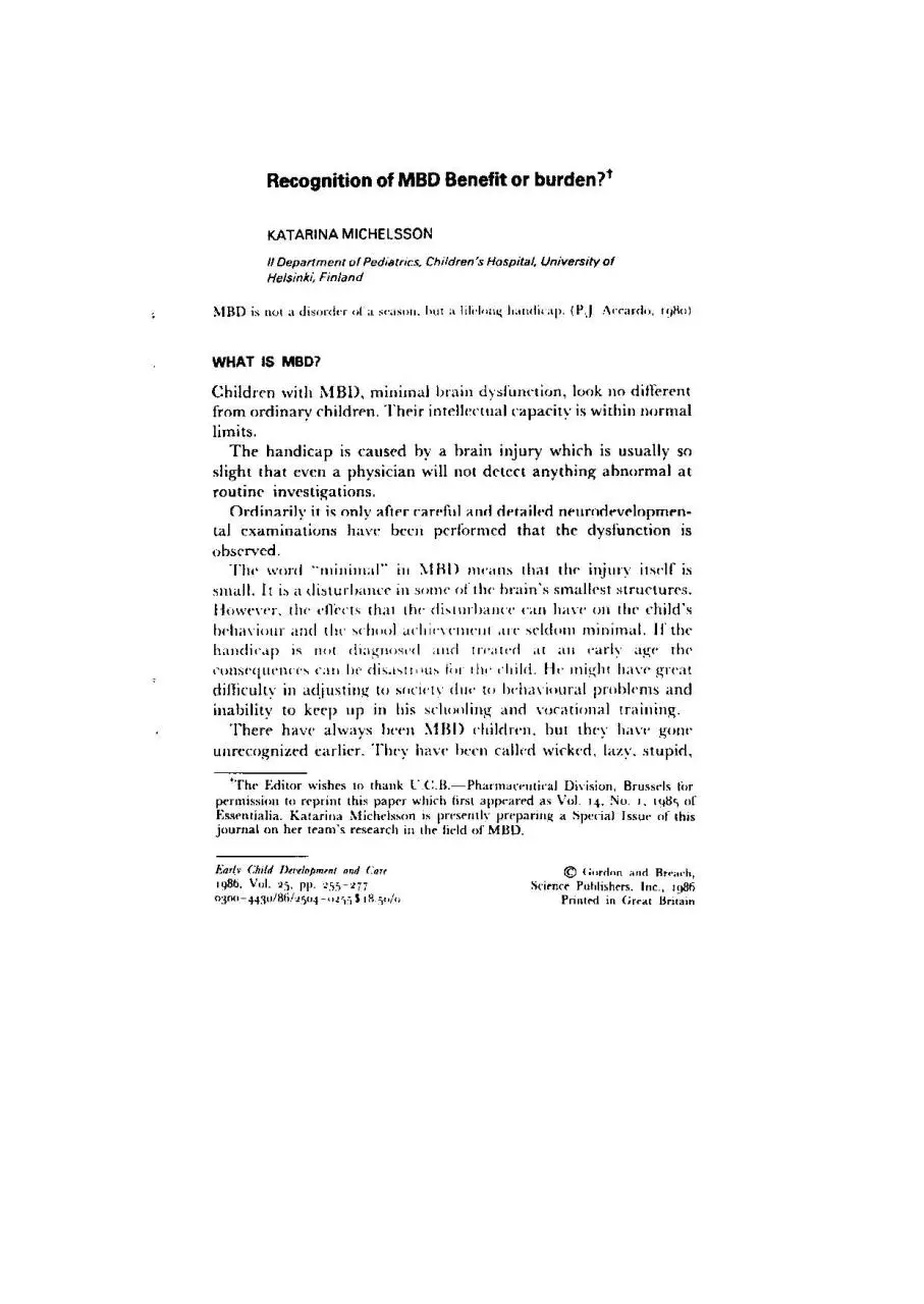 Page 1 of 22, recognition of mbd benefit or burden