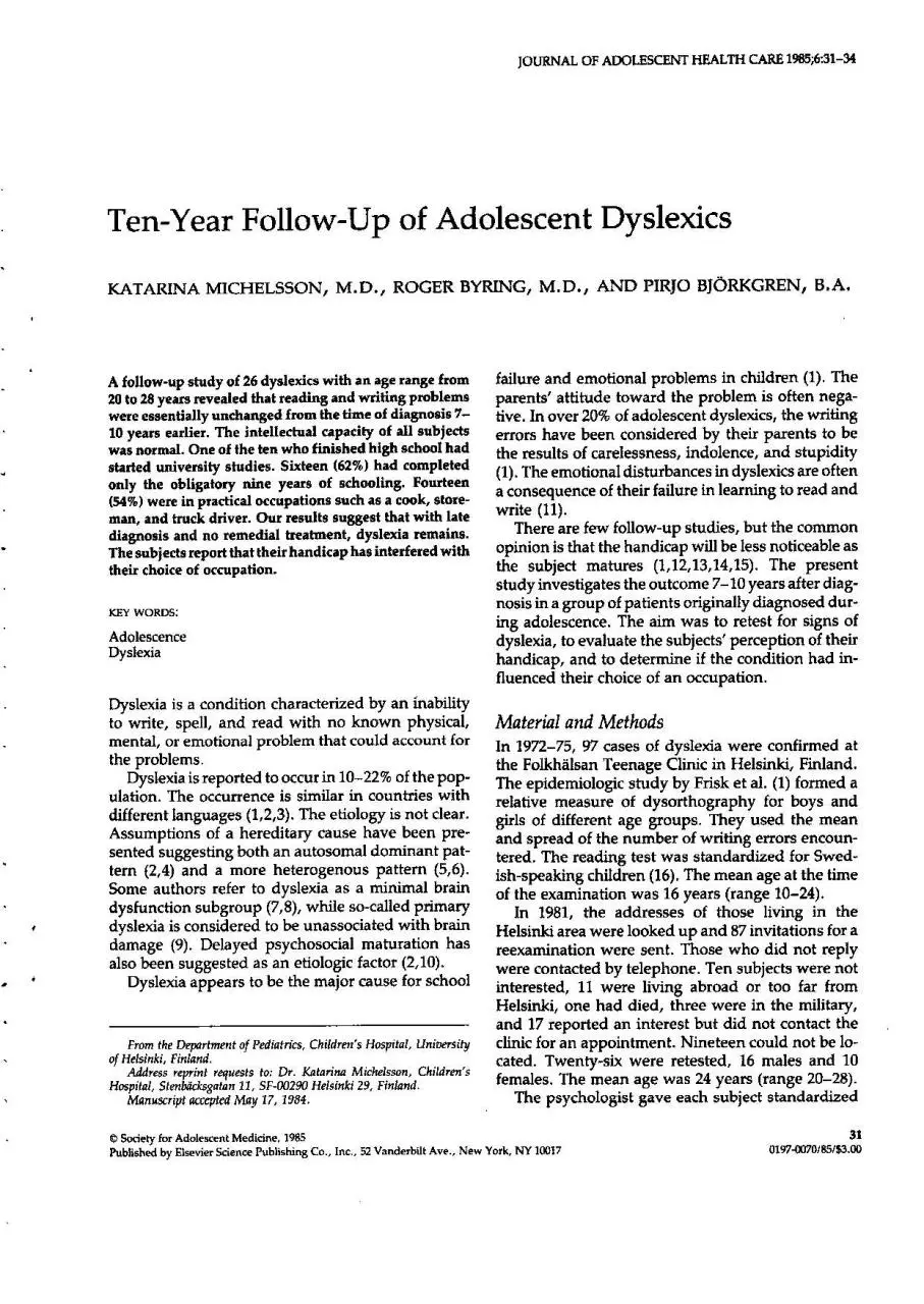 Page 1 of 4, ten y fwup adolescent dyslex0001