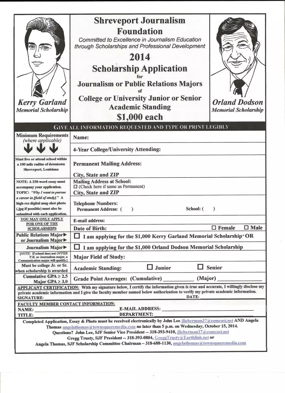 Page 1 of 1, 2014 Scholarship Application