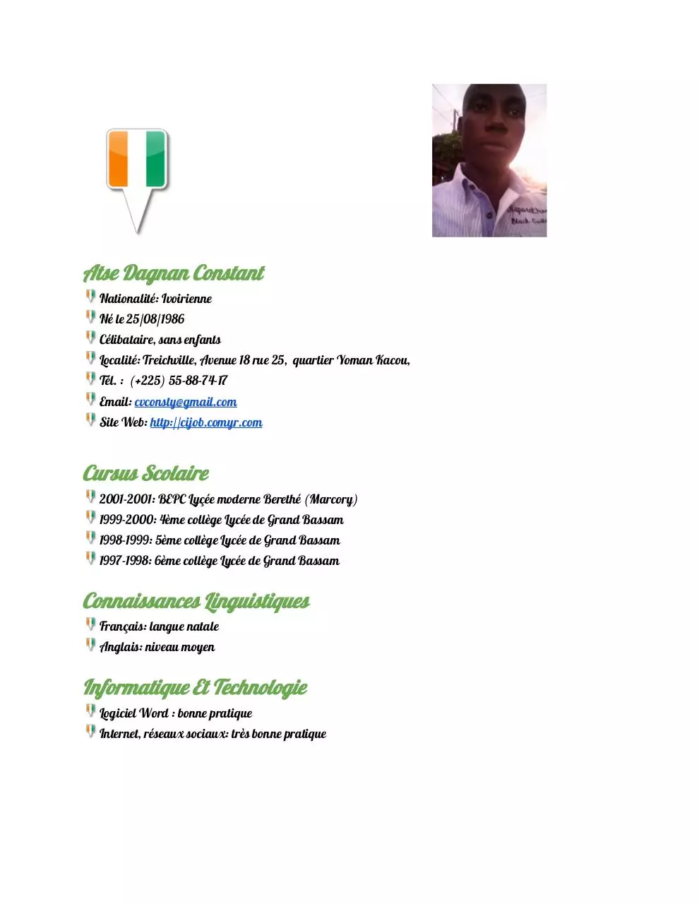 Page 1 of 2, Emploi Cote Ivoire CV Atse Dagnan Constant