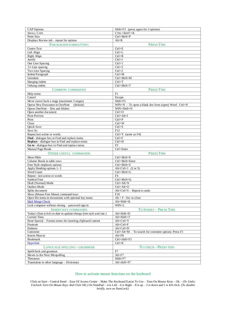 Document preview Keyboard shortcuts and Function Keys in Windows 7.pdf - page 2/2