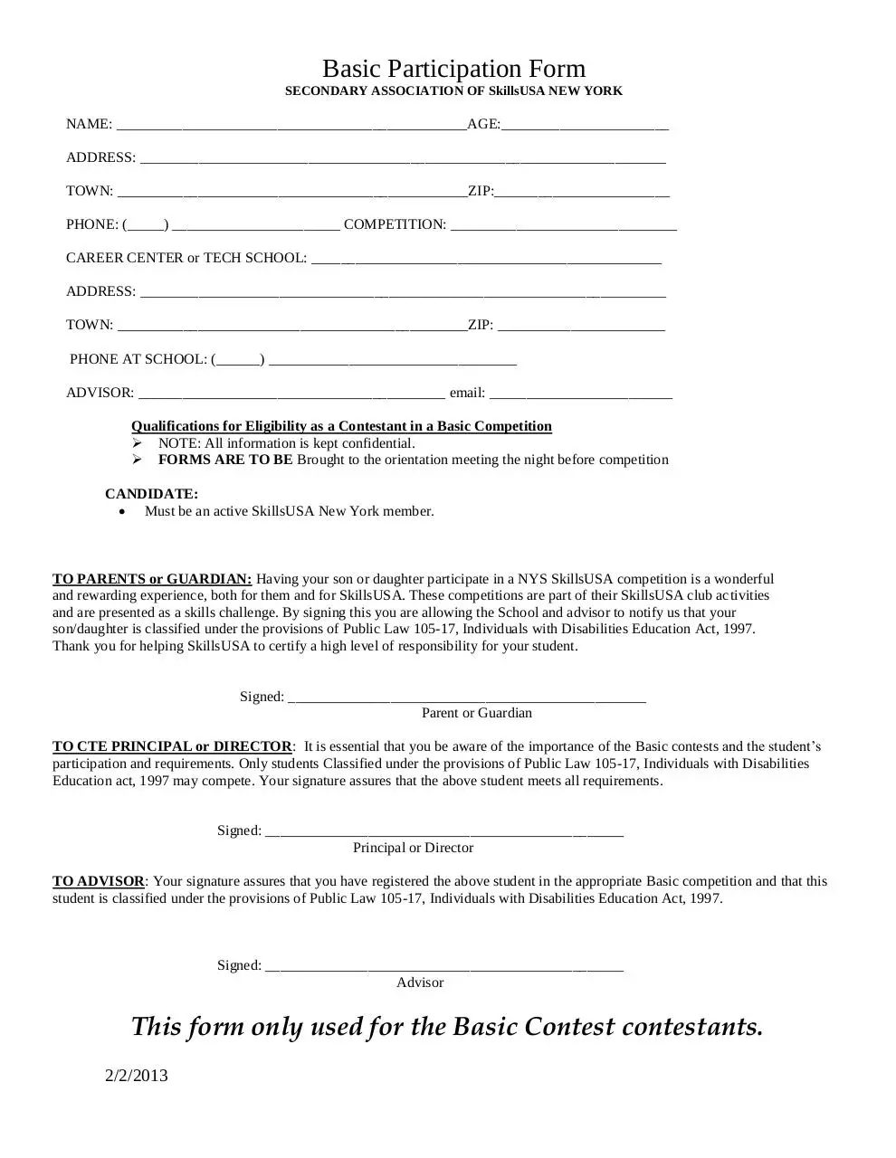 Document preview - Basic Participation Form2013.pdf - Page 1/1