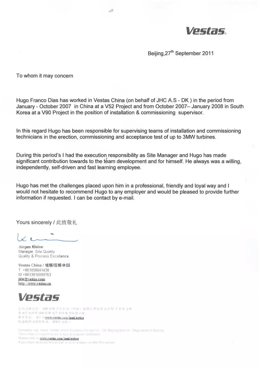 Page 1 of 1, Hugo Franco Dias Rec Letter Vestas CH