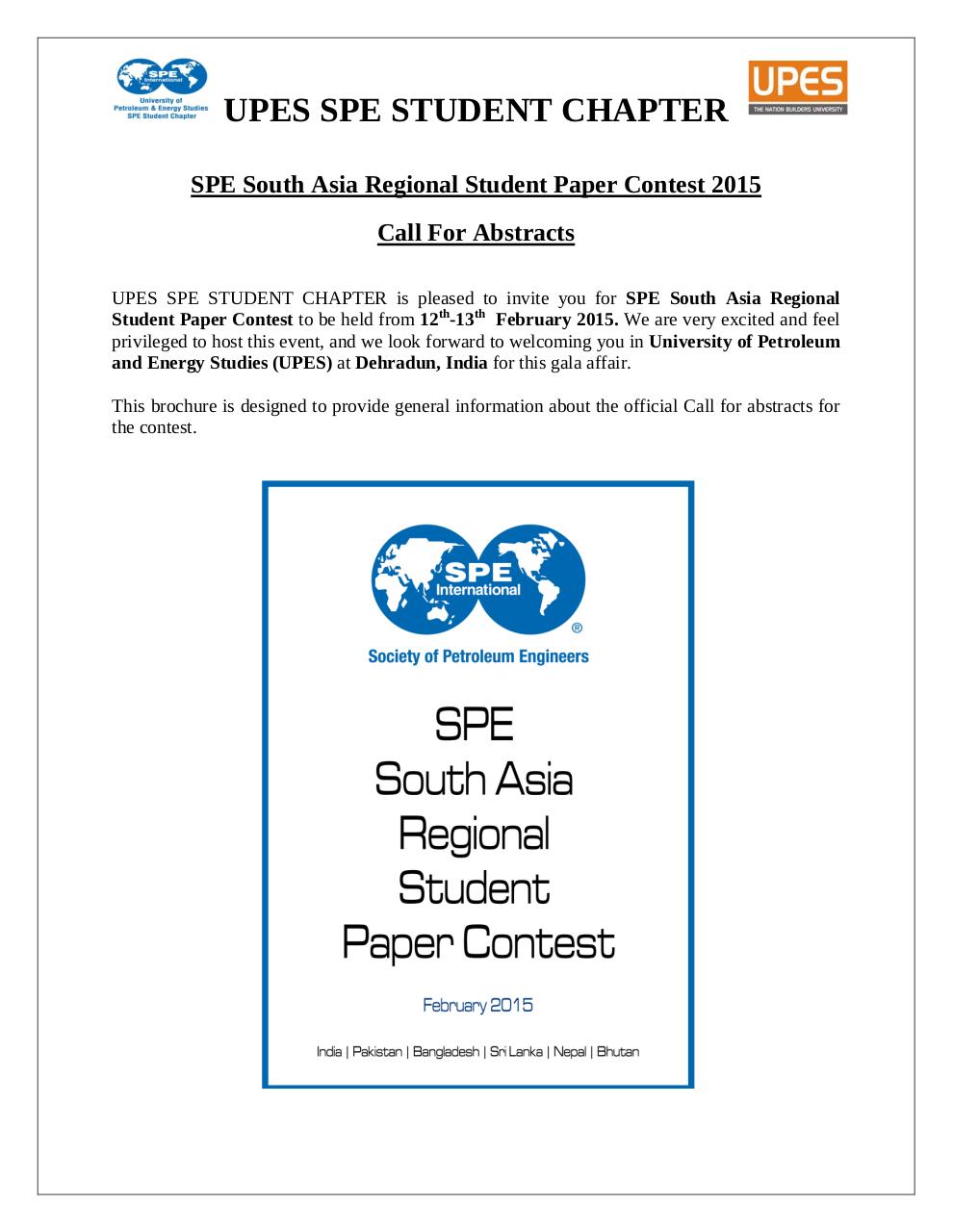 Document preview SPE Regional Student Paper Contest - Call for Abstracts.pdf - page 1/4