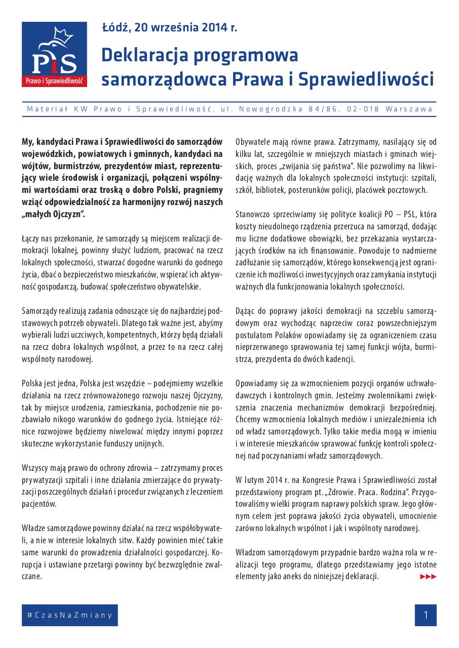 Document preview DEKLARACJA_SAMORZADOWCA_PIS_KROTKA.pdf - page 1/2