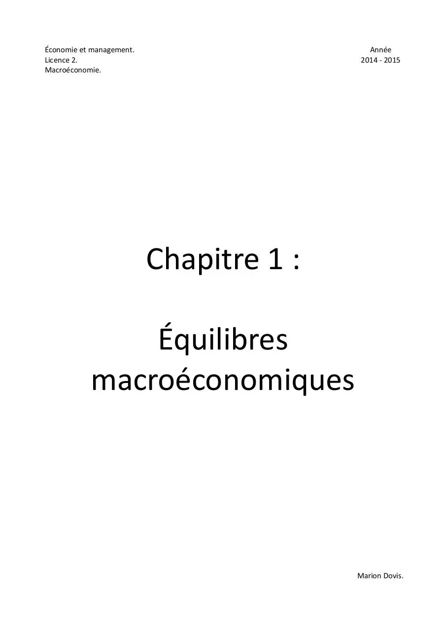 Page 1 of 19, Chapitre 1 Equilibres macroéconomiques