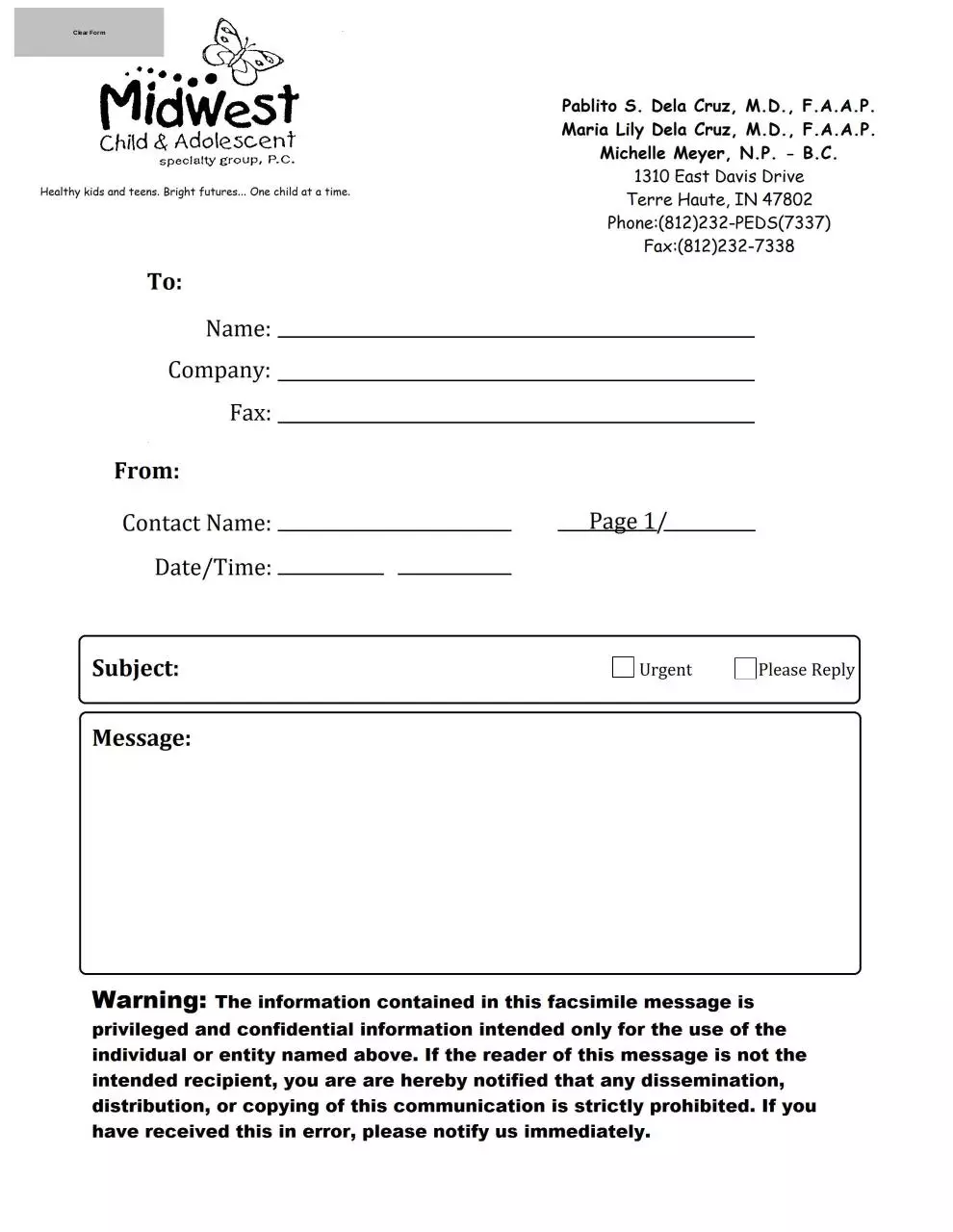 Page 1 of 1, Fax Cover