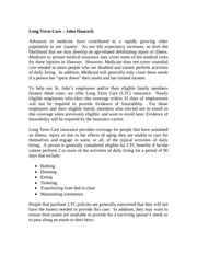 Page 1, Long Term Care Summary of Benefits