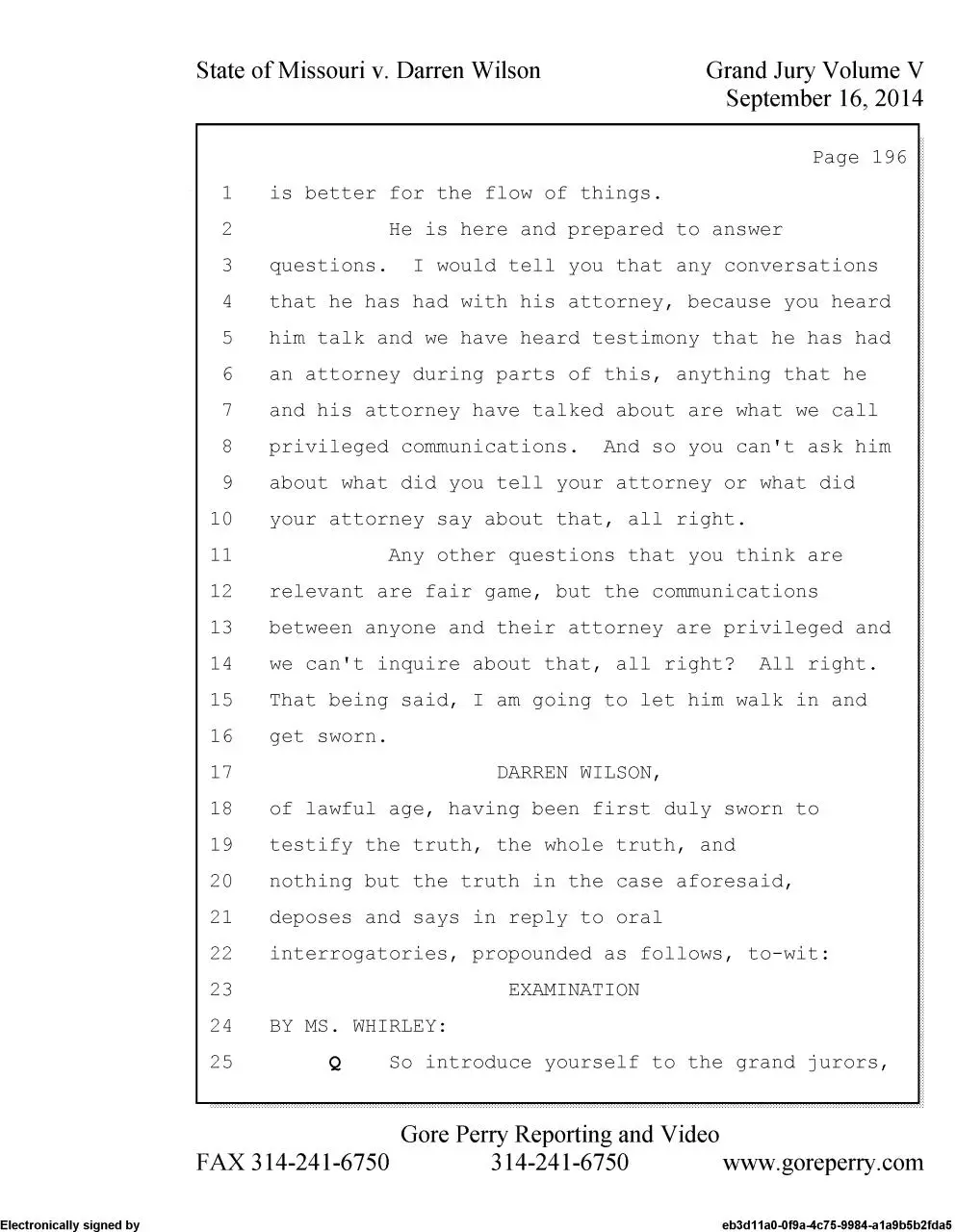 Page 2 of 92, darren wilson testimony snippet