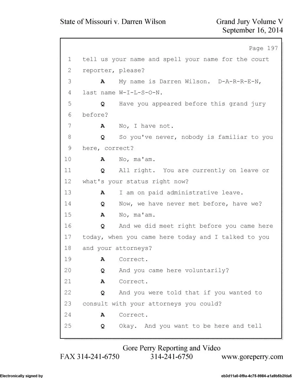 Page 3 of 92, darren wilson testimony snippet