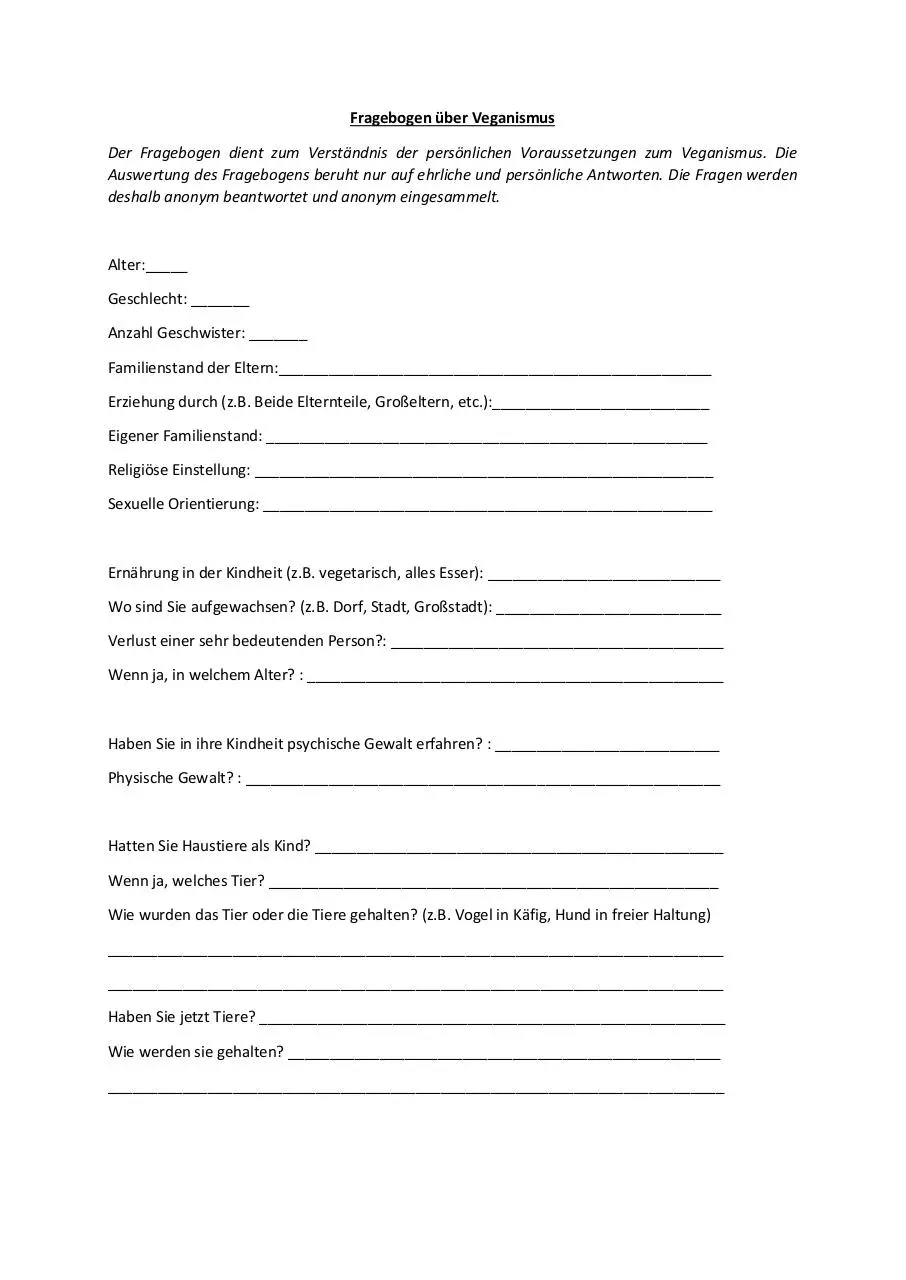 Page 1 of 3, Fragebogen über Veganismus