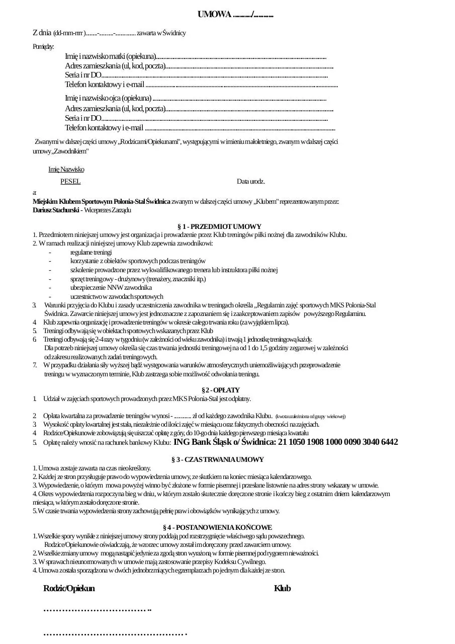 Page 1 of 1, Umowa zawodnika