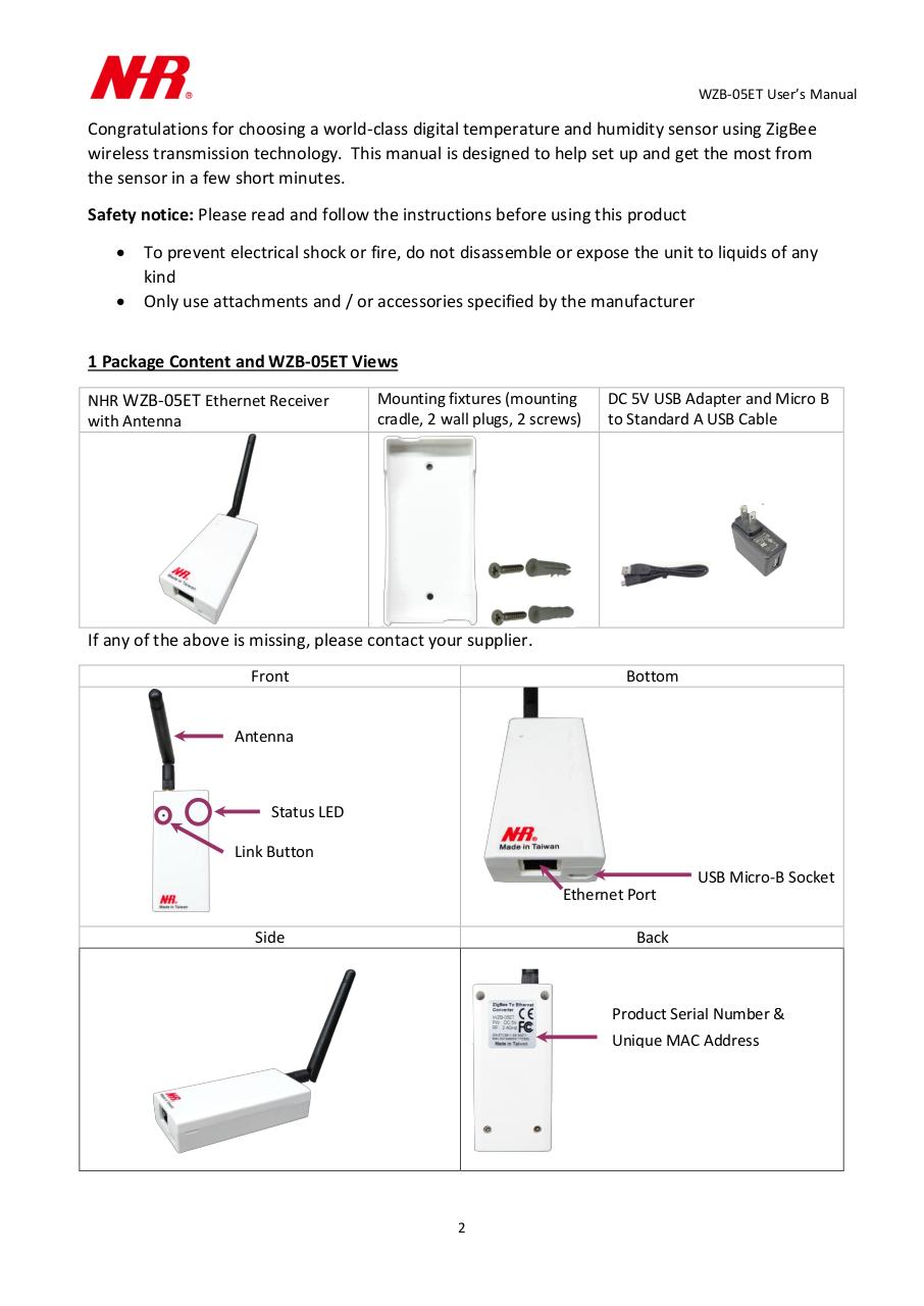 WZB-05ET ZigBee Ethernet Converter User manaul.pdf - page 2/8