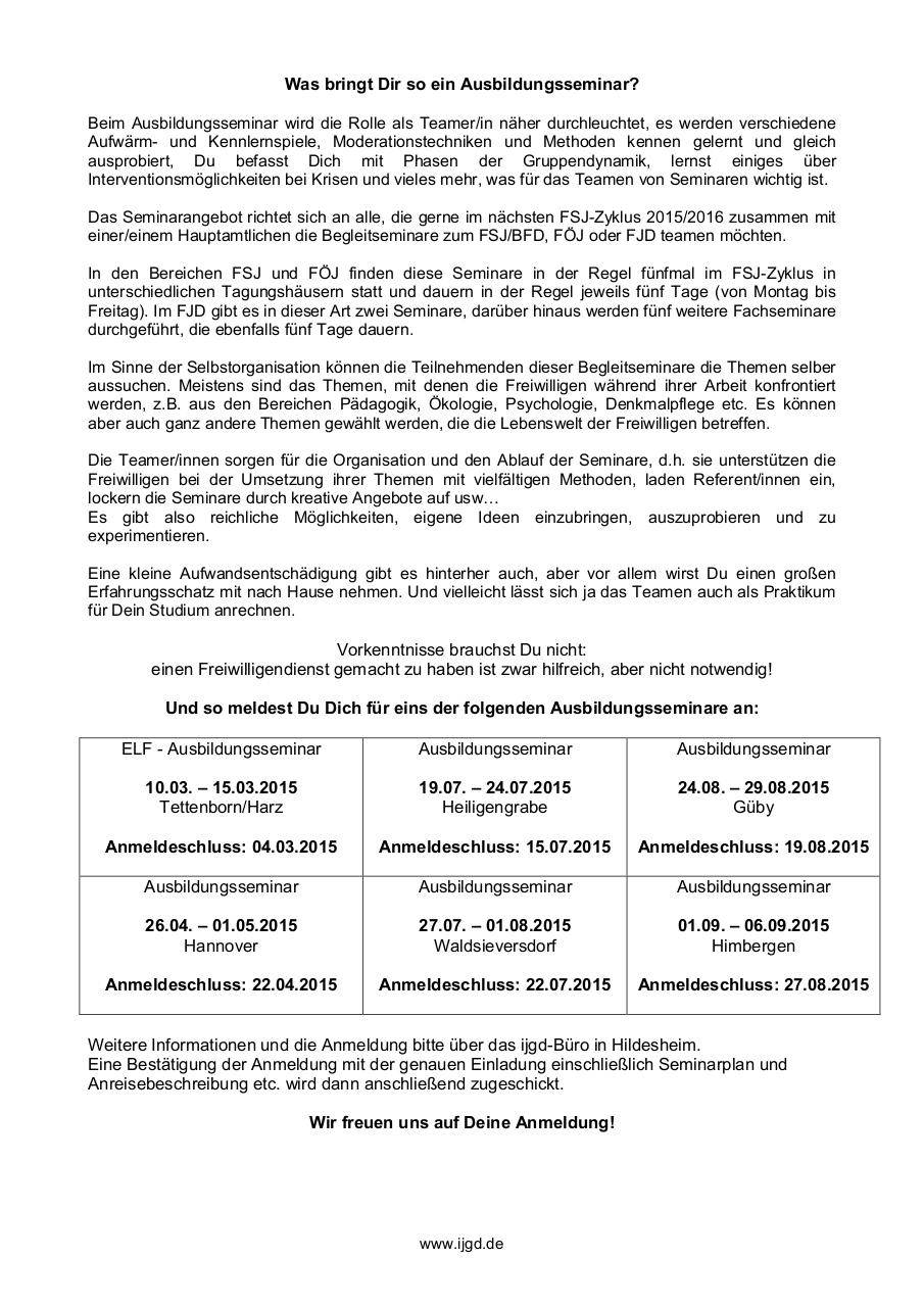 Document preview Ausschreibung fÃ¼r die Ausbildungsseminare_2015.pdf - page 2/3