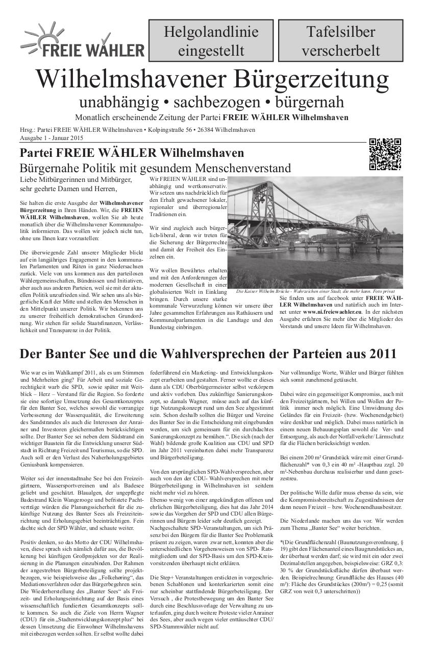 Document preview Wilhelmshavener BÃ¼rgerzeitung Ausgabe 1_2015.pdf - page 1/4