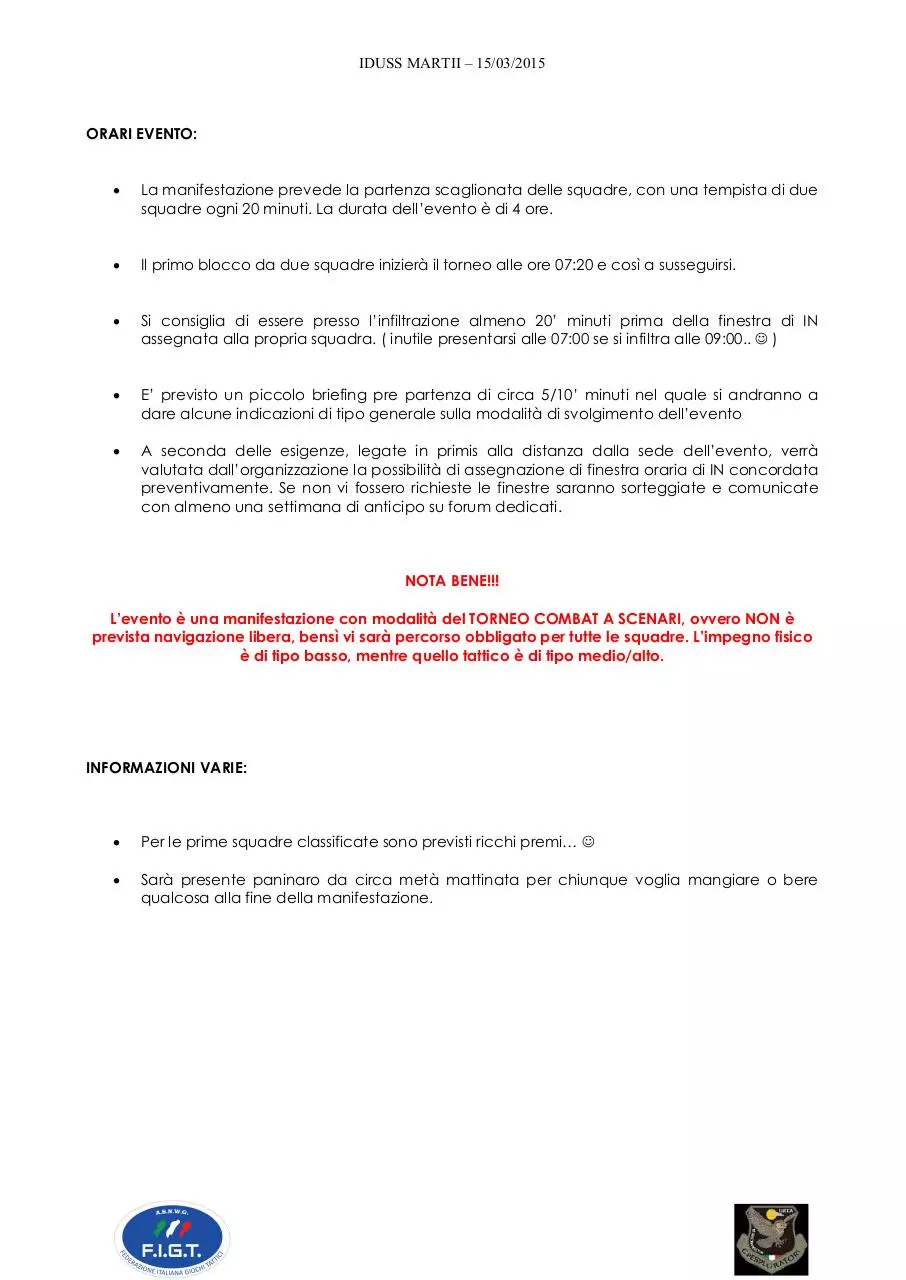 Page 2 of 2, Orari ed Informazioni IDUS MARTII