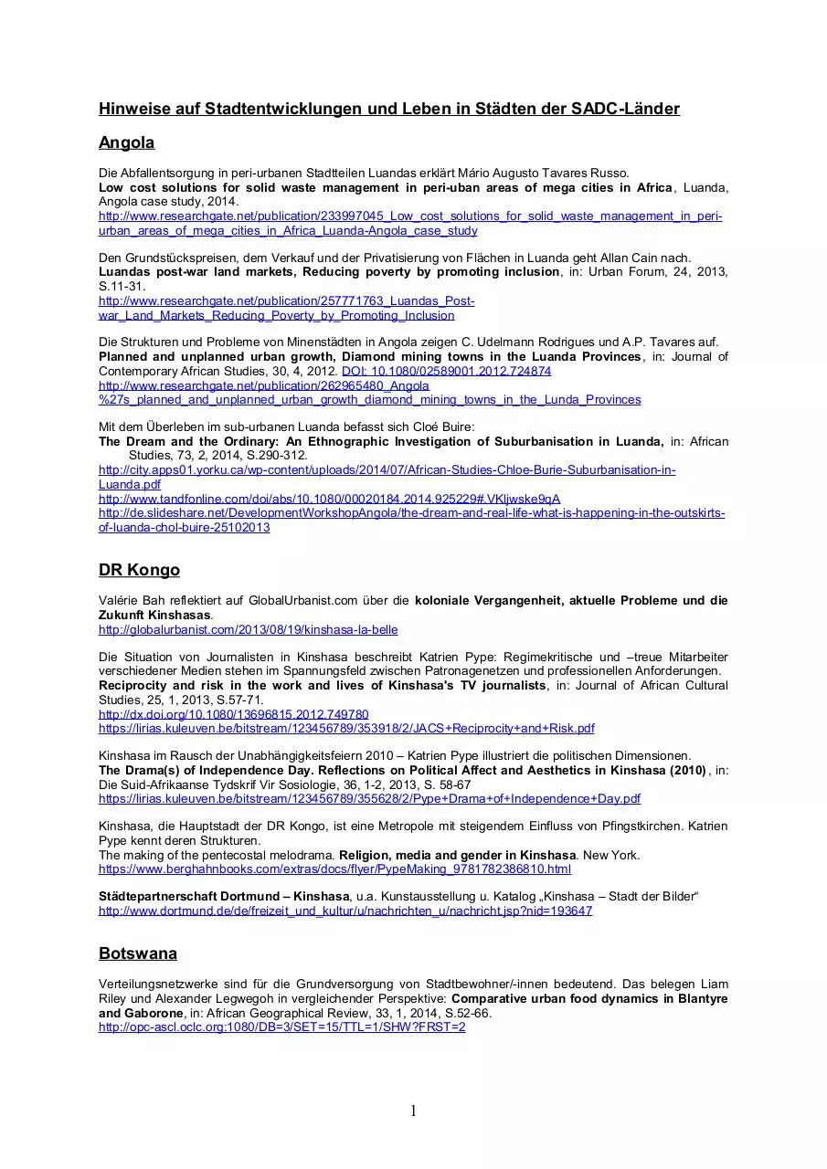 Page 1 of 7, afrika süd Linksammlung Stadtentwicklung 1 2015