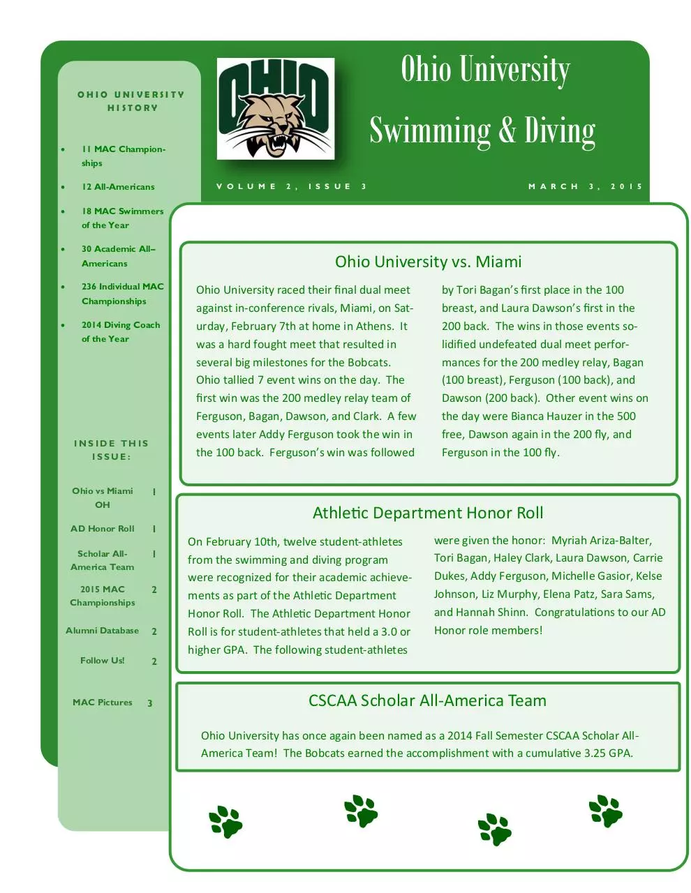 Page 1 of 3, Alumni Newsletter Volume 2 Issue 3 March 2015
