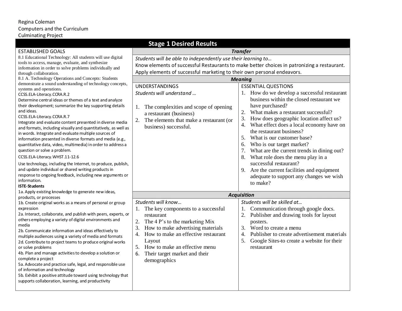 Page 1 of 5, Coleman CulminatingProject