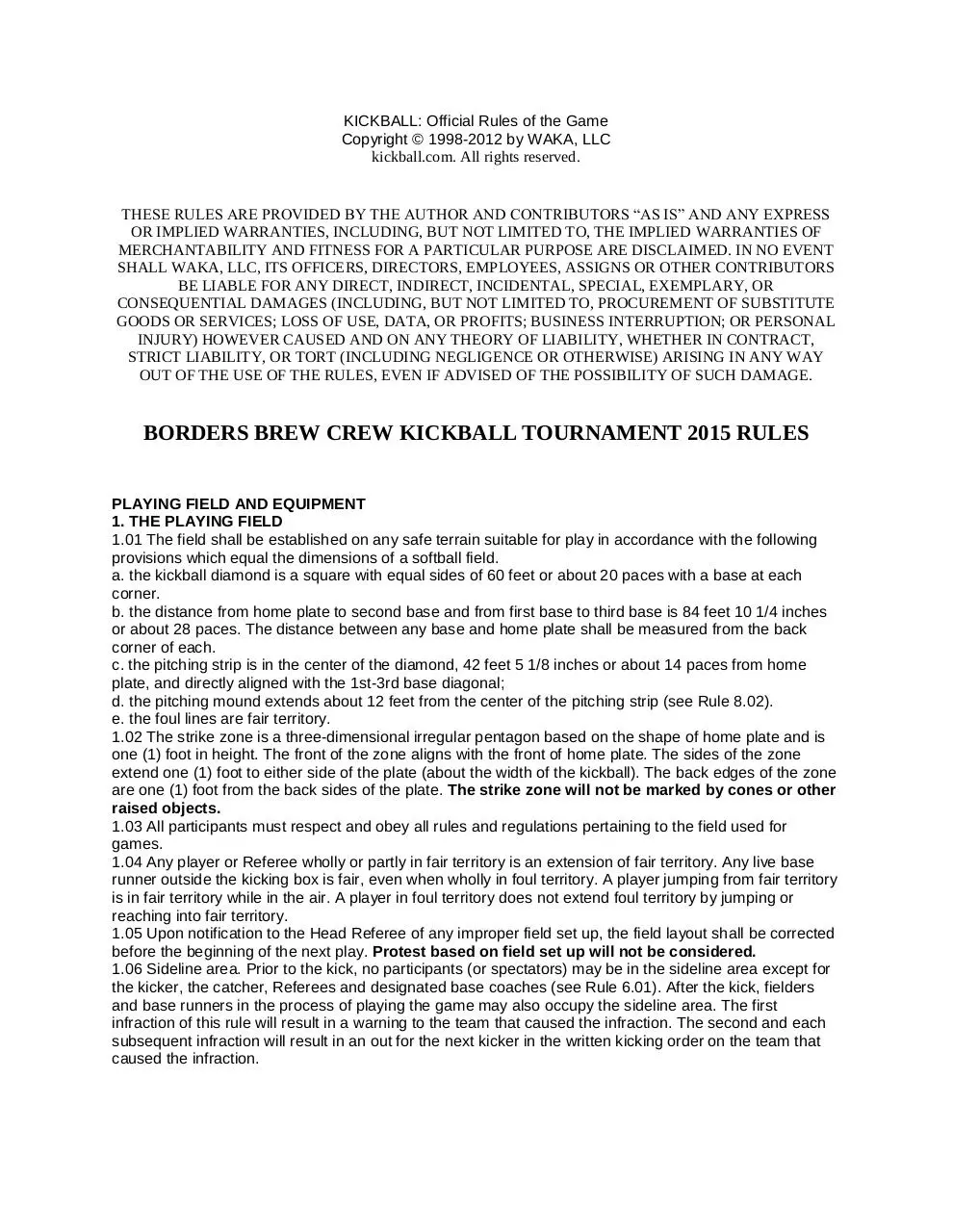 Page 1 of 6, Kickball Rules 2015