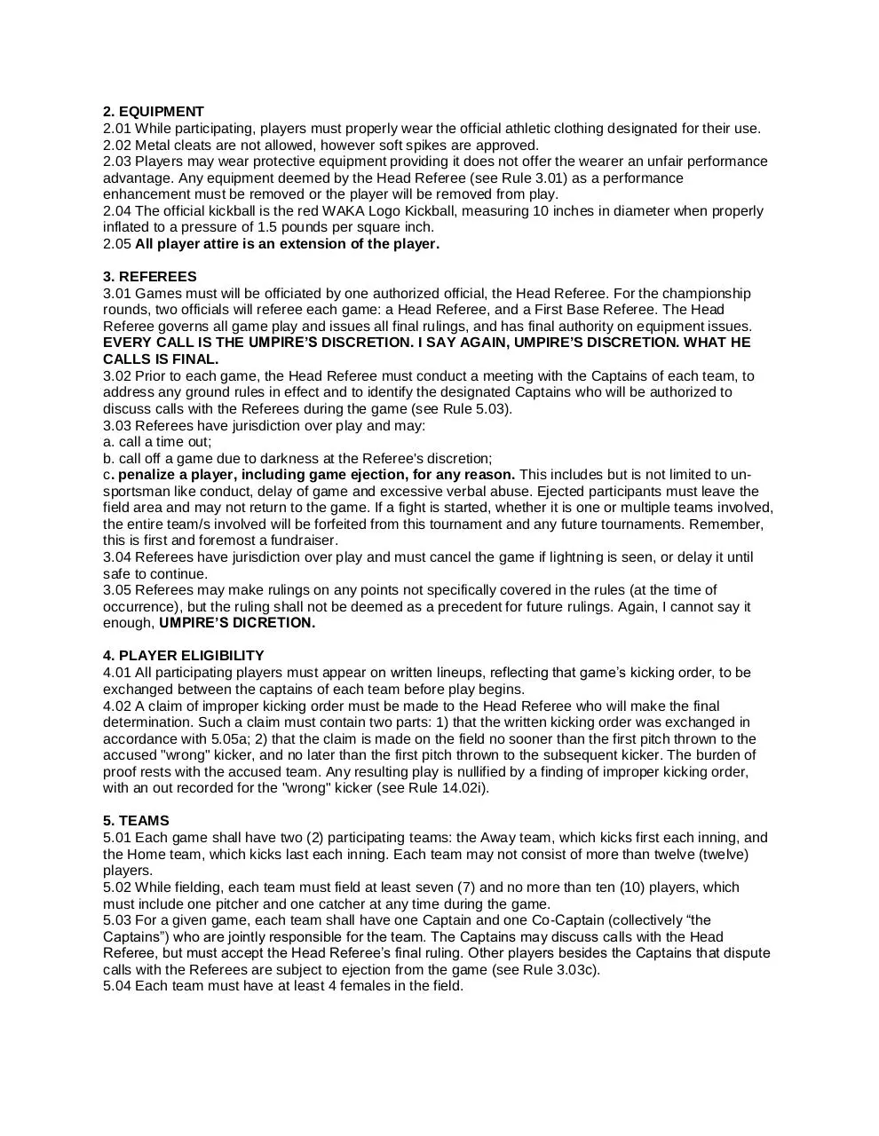 Page 2 of 6, Kickball Rules 2015