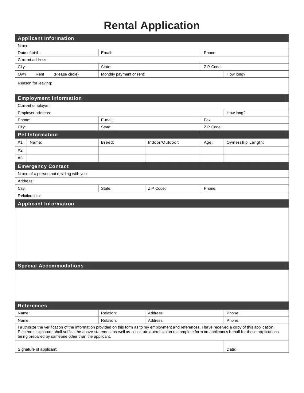 Page 1 of 1, Rental application 1