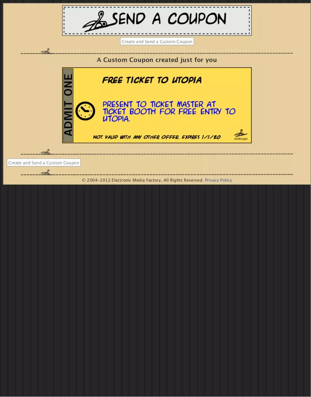 Page 1 of 1, Utopia Ticket