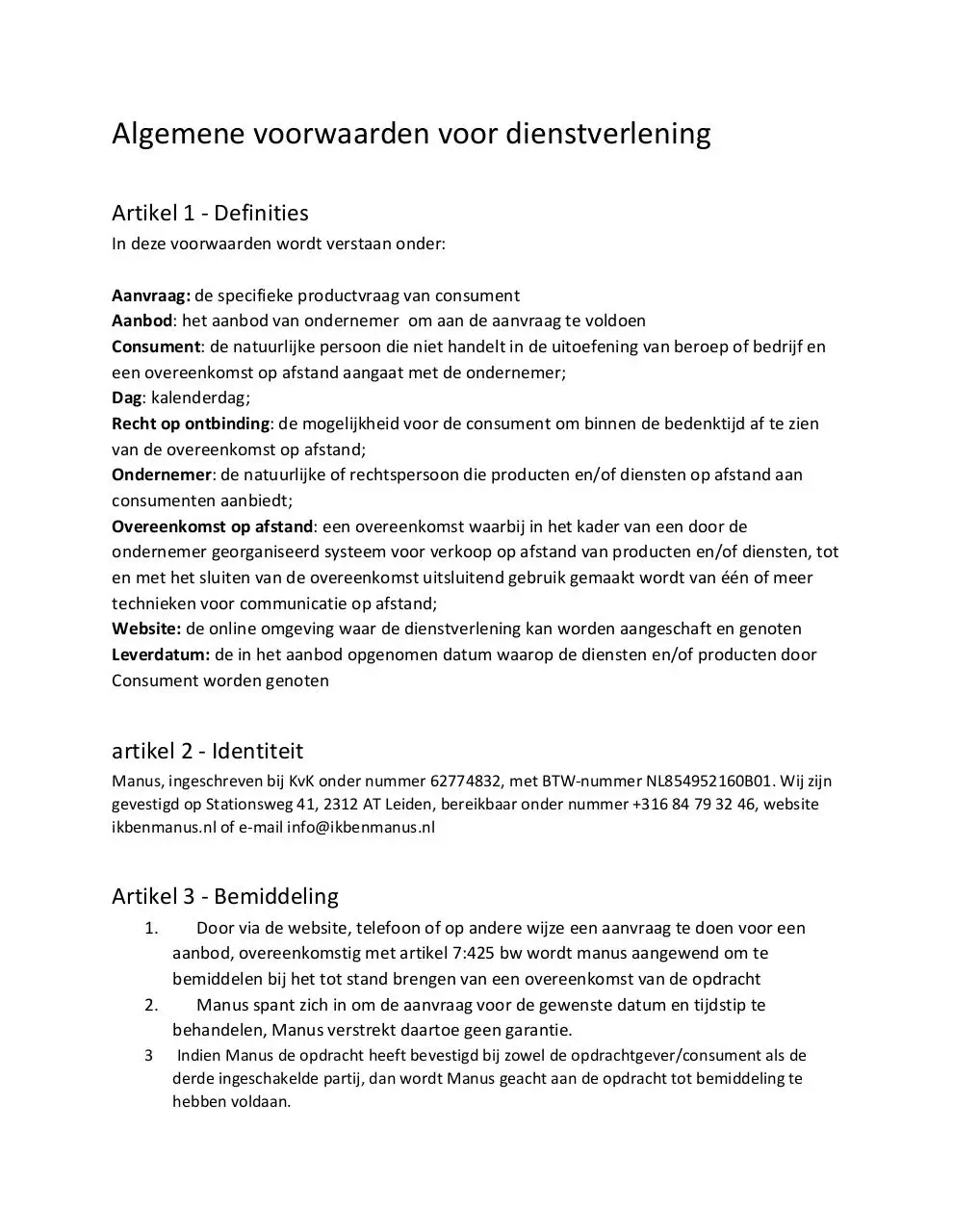 Page 1 of 5, Algemene Voorwaarden Manus