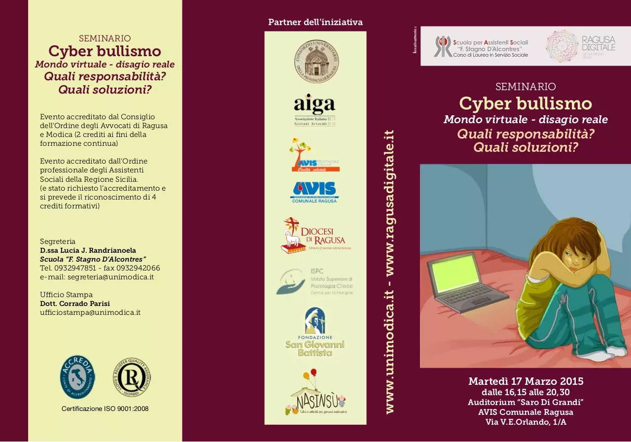 Page 1 of 2, Cyber Bullismo Depliant Ragusa 17 Marzo