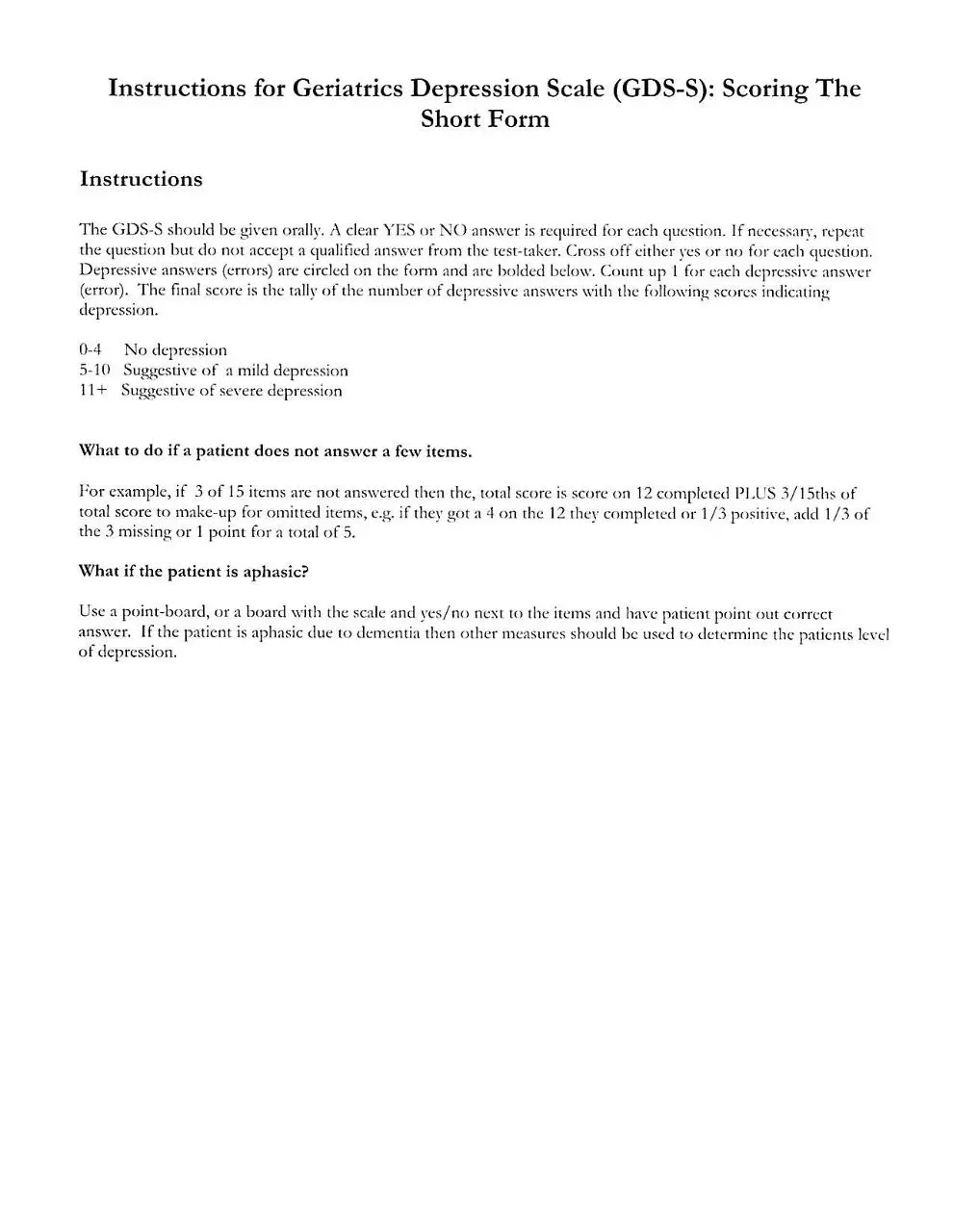 Page 3 of 3, Geriatric Depression Scale