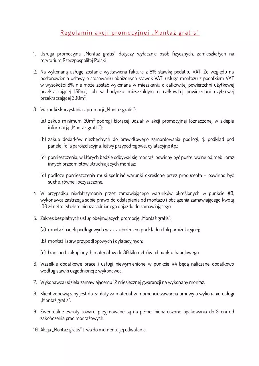 Document preview - montaÅ¼ gratis regulamin.pdf - Page 1/1