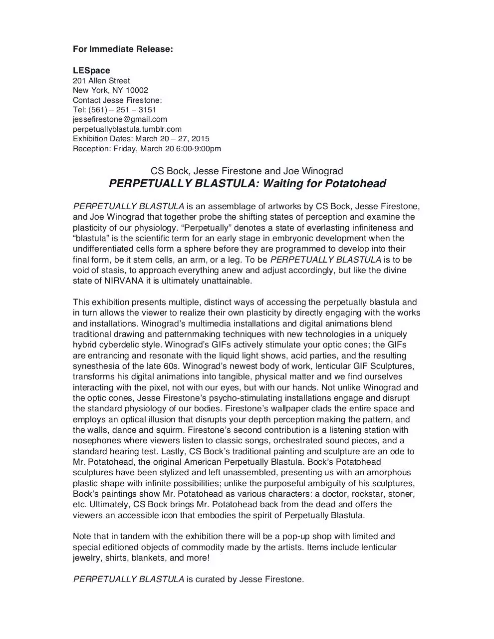 Document preview - Perpetually Blastula Official Press Release.pdf - Page 1/1