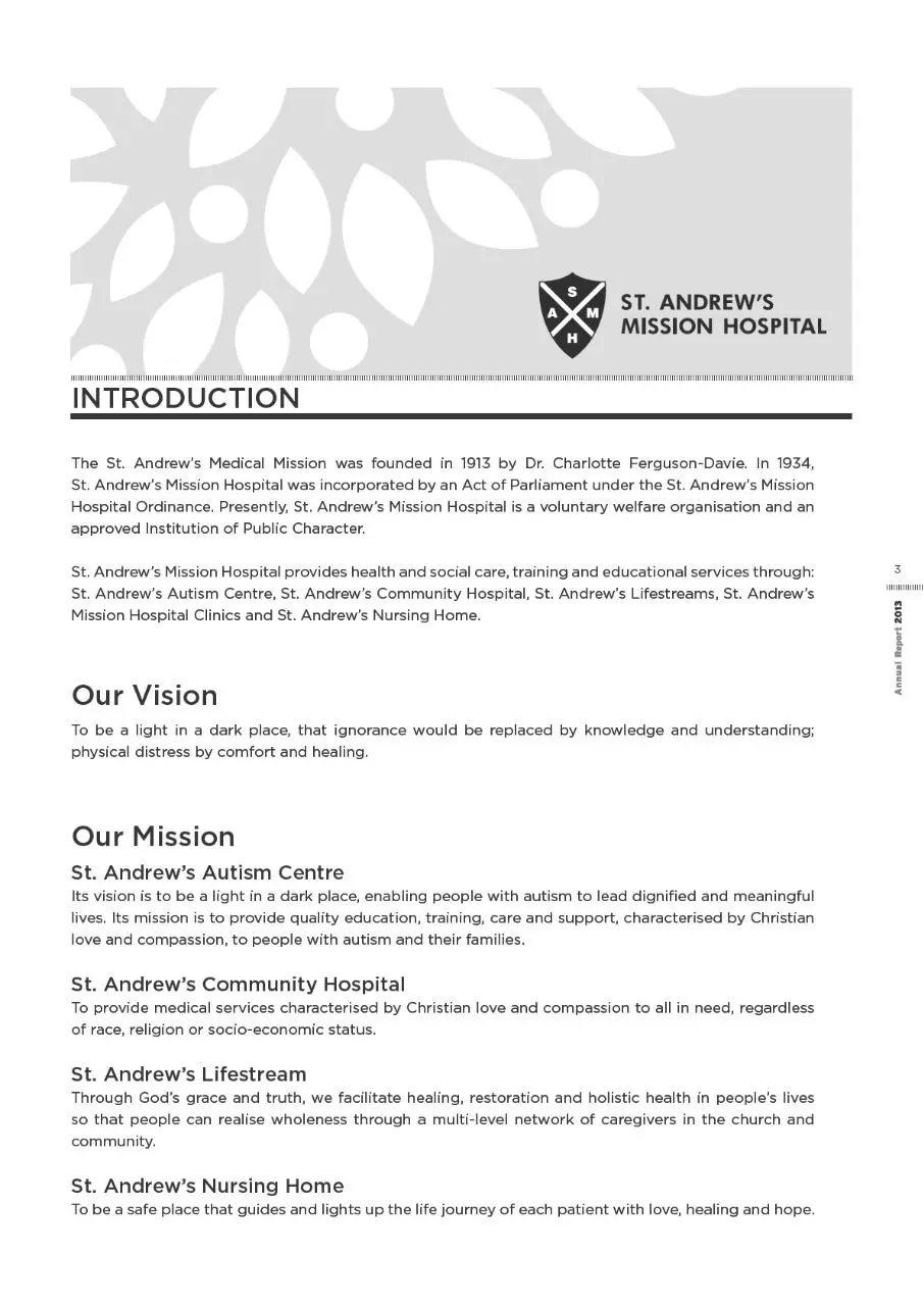 Page 3 of 75, St. Andrew's Mission Hospital Annual Report 2013