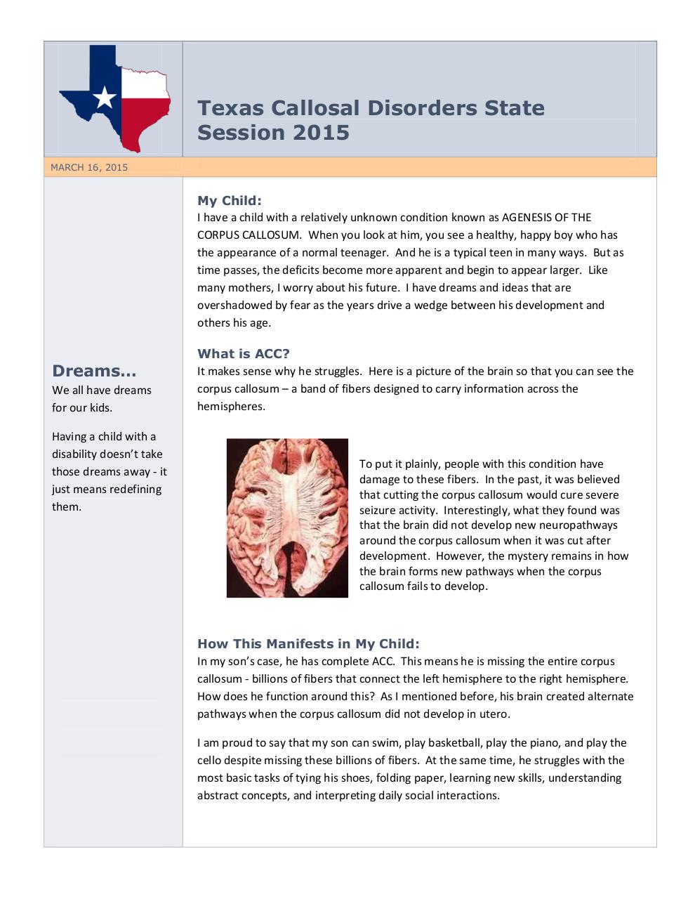 Document preview Texas Callosal Disorders State Session 2015.pdf - page 1/3