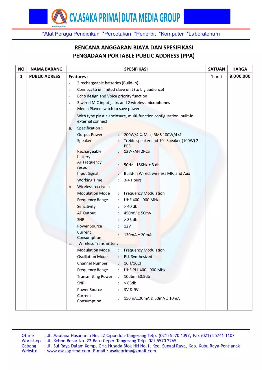 Page 1 of 1, PAKET PORTABLE PUBLIC ADDRESS (PPA) BKKbN 2015