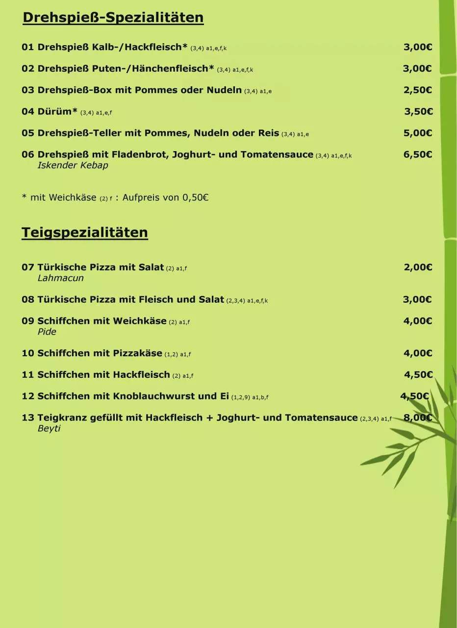 Page 2 of 8, Speisekarte (MBI Hof)