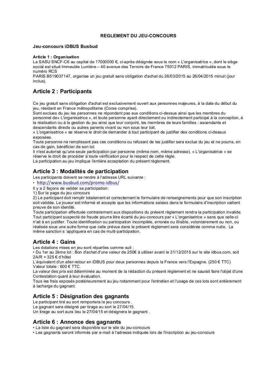 Document preview Reglement du jeu iDBUS-Busbud.pdf - page 1/3