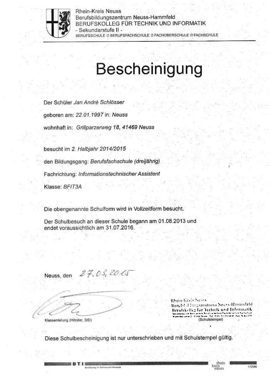 Page 1 of 1, Bescheinigung BTI (1)