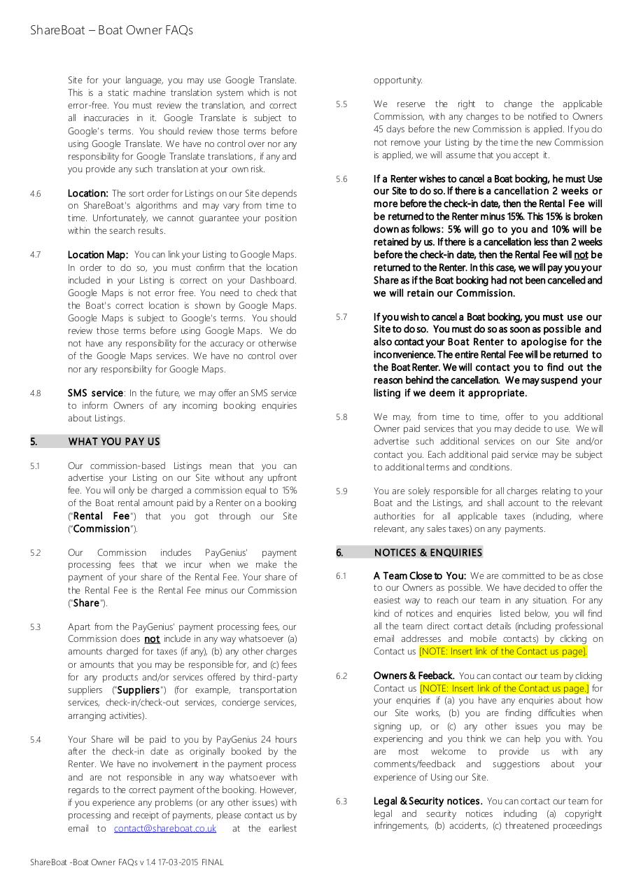 Document preview ShareBoat - Boat Owner FAQs v 1.4 17-03-15 FINAL.pdf - page 2/3