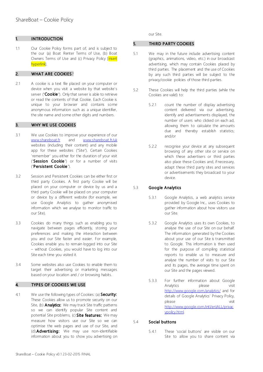 Document preview Shareboat - Cookie Policy v0.1 23-02-2015 FINAL.pdf - page 1/2