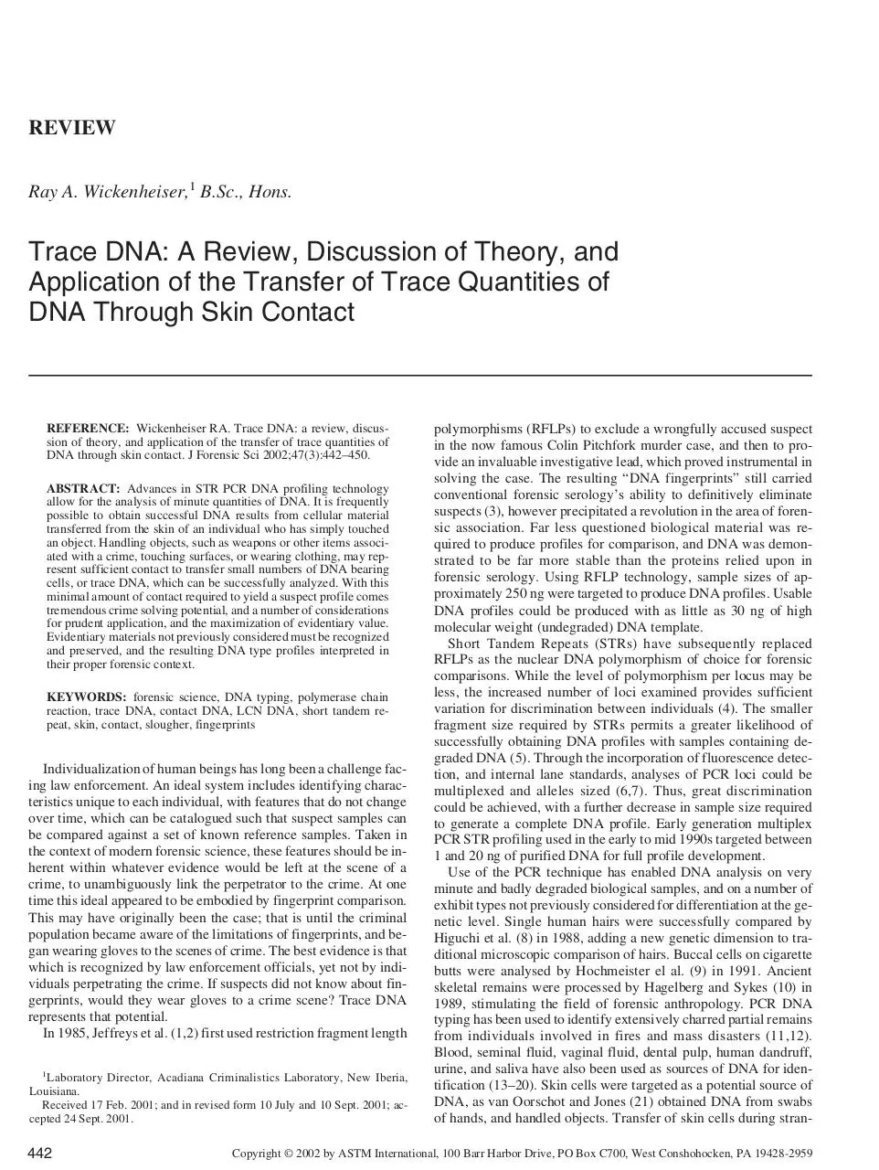 Page 1 of 9, Wickenheiser Trace DNA