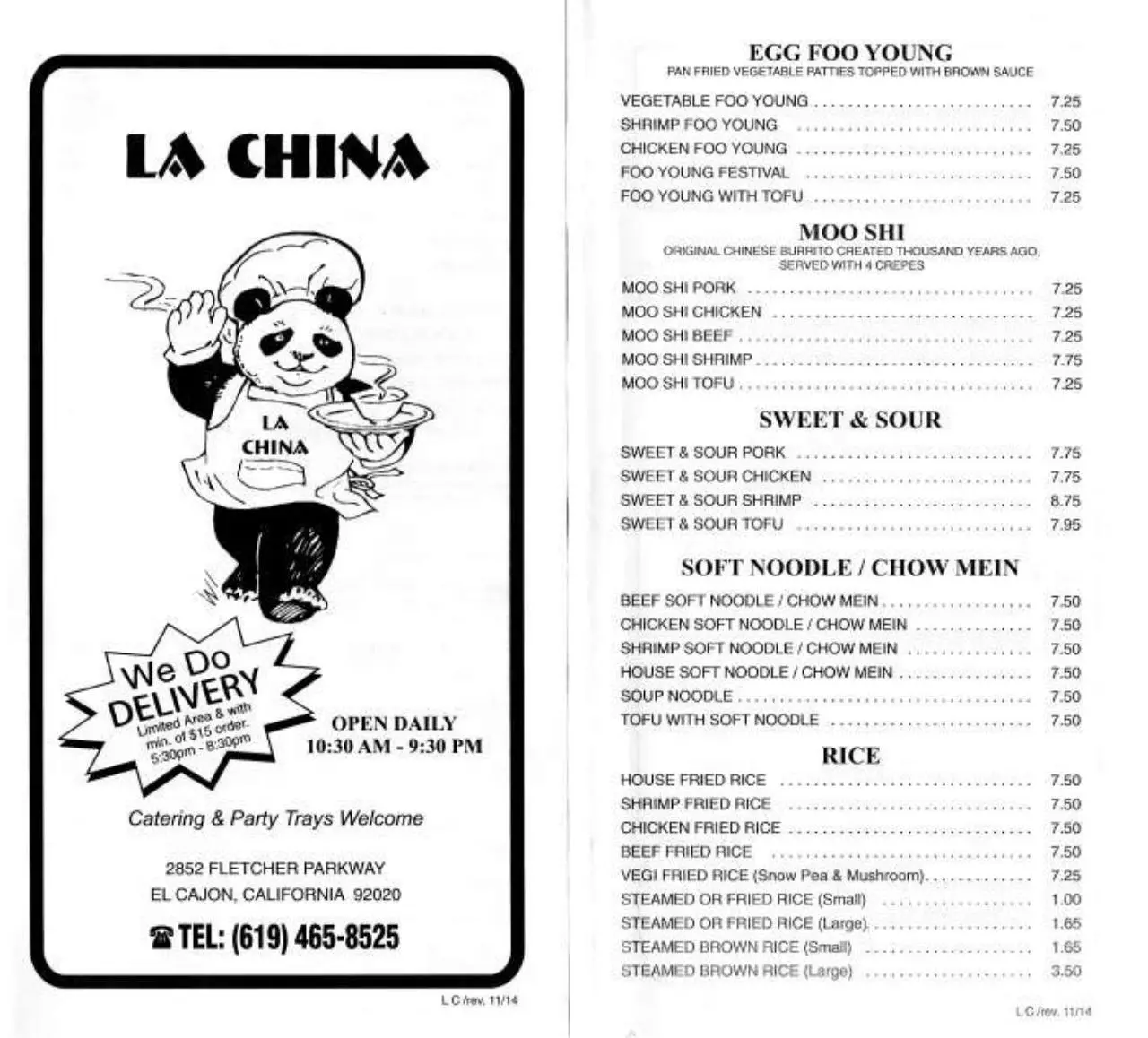 Page 1 of 3, LACHINA MENU