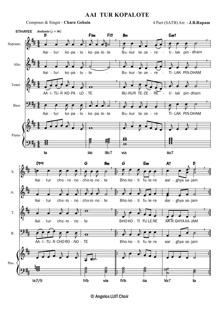 Page 1 of 8, Aai Tur Kopalote by Charu Gohain (SATB JB Rupam)