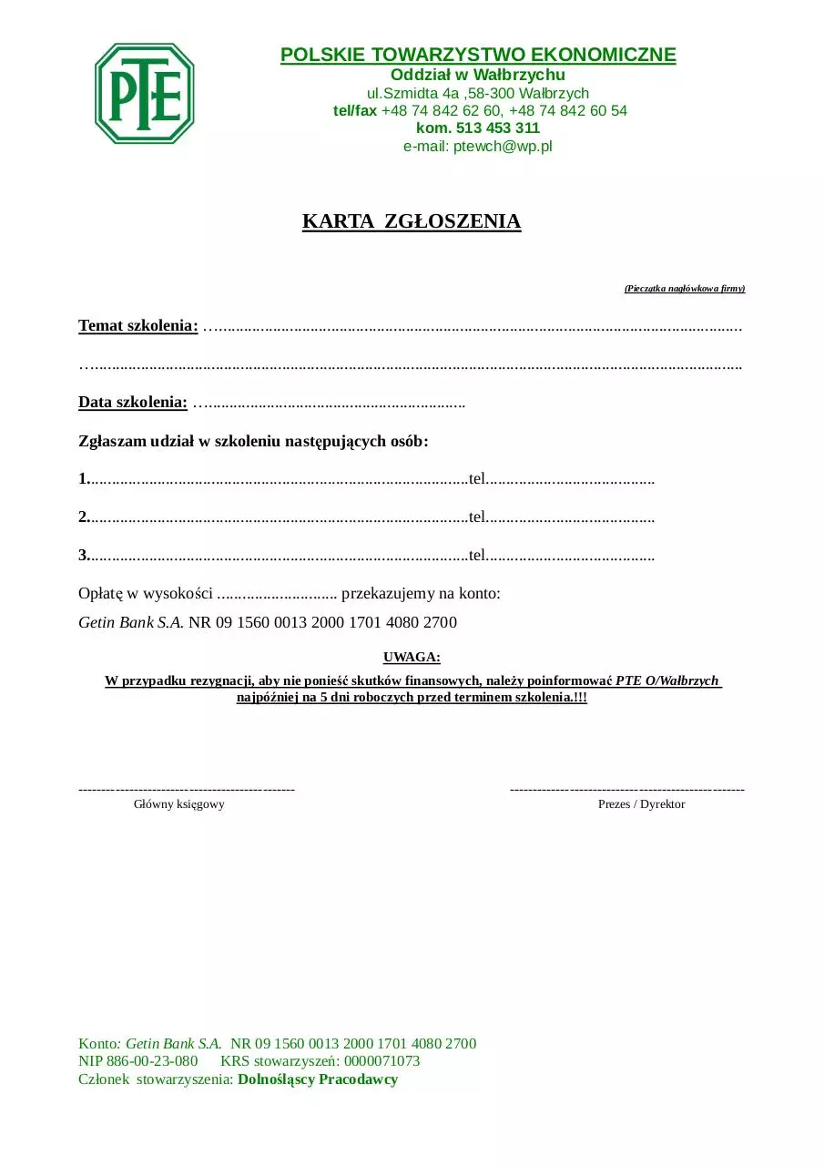 Page 1 of 1, Karta zgłoszeniowa
