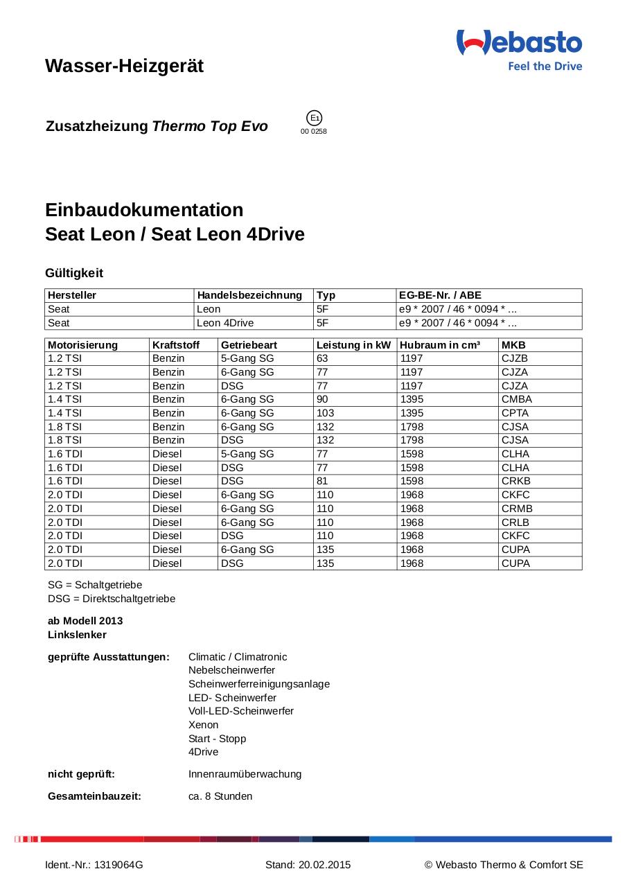 Webasto Einbauanleitung Seat Leon.pdf - page 1/41