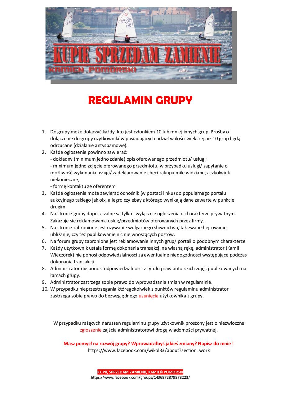 Document preview KupiÄ™ Sprzedam ZamieniÄ™ Regulamin Grupy.pdf - page 1/1