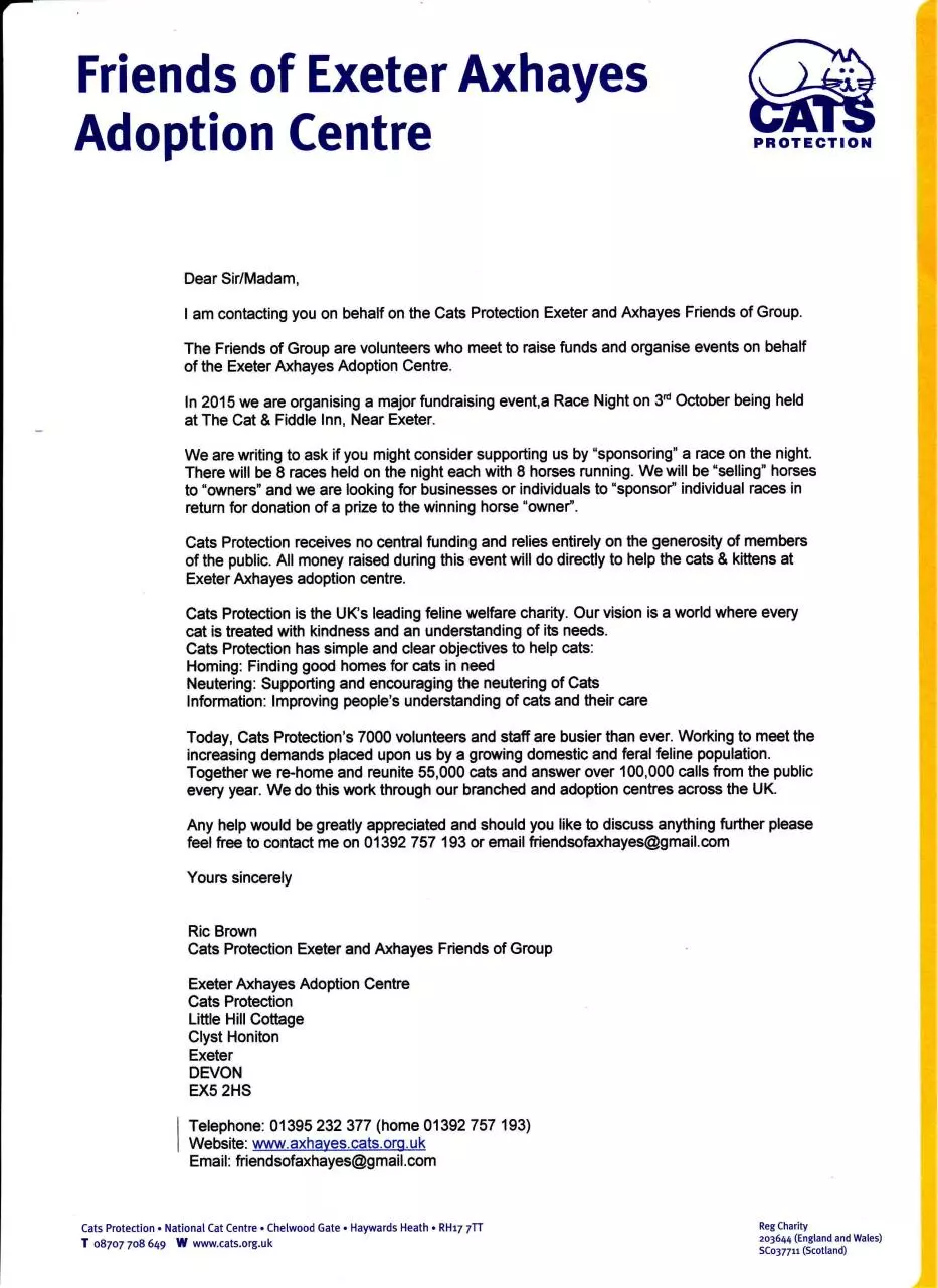 Page 1 of 1, request for sponsorhip race night 2015