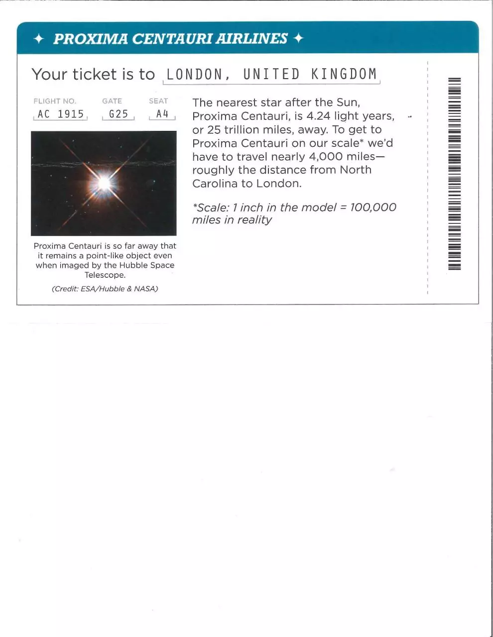 Page 1 of 1, Solar System Walk Ticket to Proxima Centauri