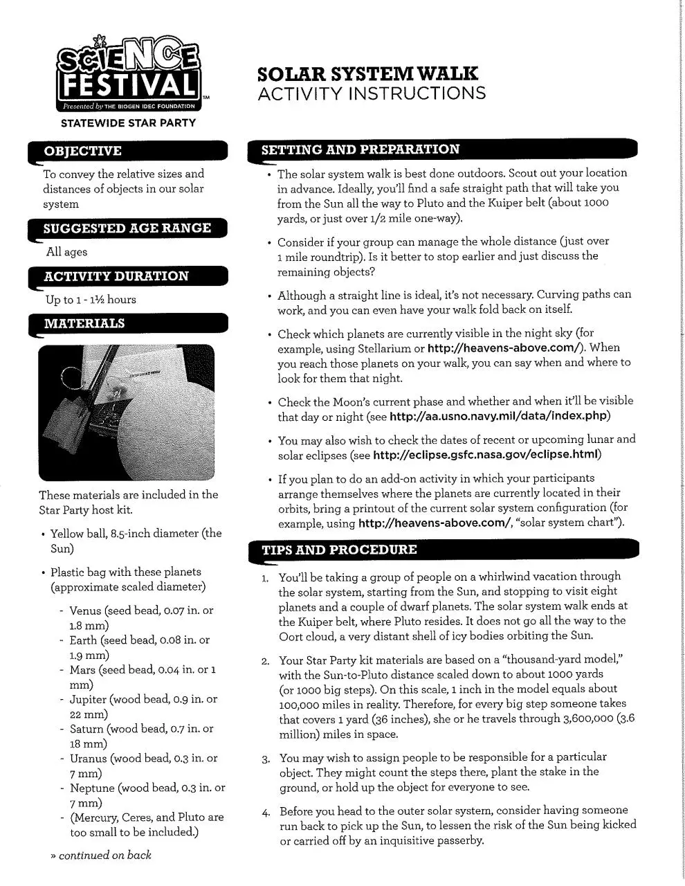 Page 1 of 2, Solar System Walk